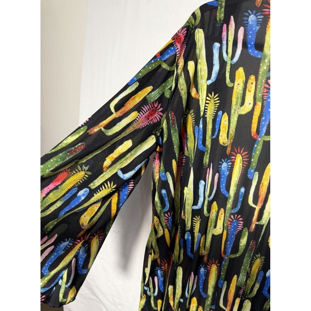 Lucky And Blessed L & B Colorful Cactus Print Sheer Maxi Duster Kimono Size 2X - Picture 5 of 8